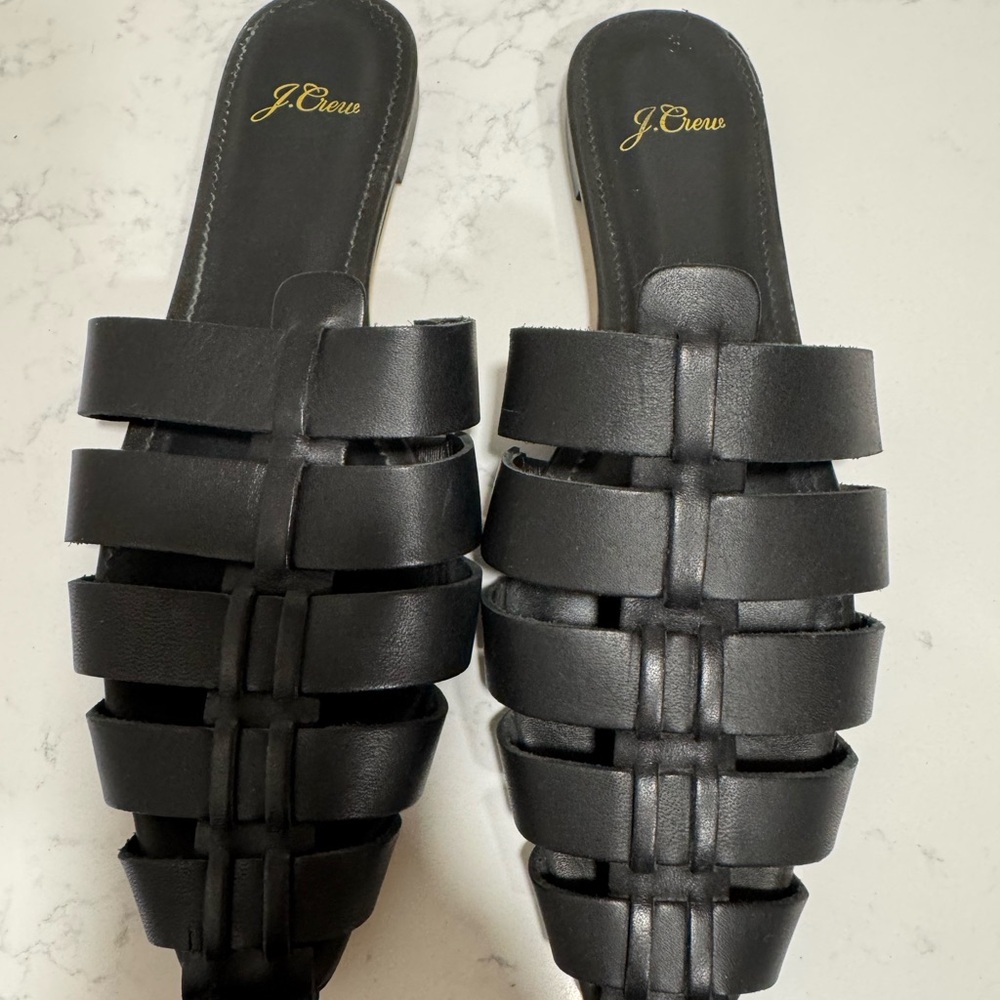 J. Crew Black Woven Leather Mules